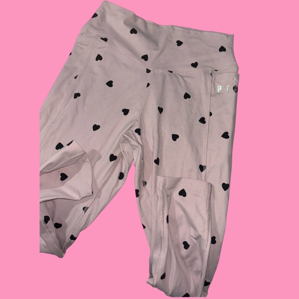 Pink and black heart print yoga leggings Victoria Secret pink